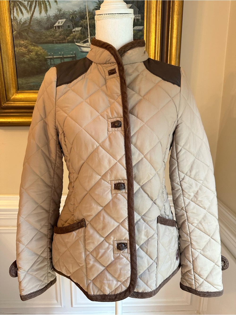 ZARA Tan Brown Quilted Leather Elbow Patch Barn Jacket